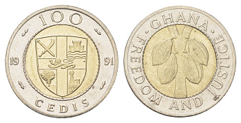 Гана 100 седи 1991 KM 32 биметалл UNC 4703-1252