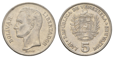 Венесуэла 5 боливаров 1977 Симон Боливар Y 53 никель 4565-525