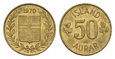 Исландия 50 эйре 1970 KM 17 никель латунь UNC 4696-353
