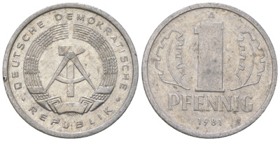 ГДР 1 пфенниг 1981 А KM 8.2 алюминий 4623-363