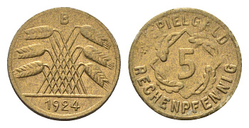 Германия игровой жетон в 5 рентенпфеннигов 1924 диаметр 18 мм, вес 0,2 гр картон 4702-961