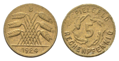 Германия игровой жетон в 5 рентенпфеннигов 1924 диаметр 18 мм, вес 0,2 гр картон 4702-961
