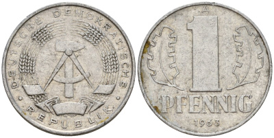 ГДР 1 пфенниг 1963 A KM 8.1 алюминий 39-1252