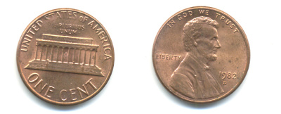 США 1 ЦЕНТ 1982 D, ЛИНКОЛЬН KM 201 медь цинк 86-131