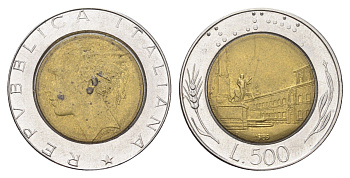 Италия 500 лир 1989 R, Квиринальский дворец в Риме KM 111 биметалл 4704-1013