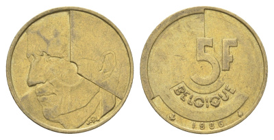 Бельгия 5 франков 1986 Belgique, Бодуэн I (1951-1993) KM 163 медь алюминий никель 4706-143