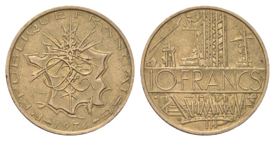 Франция 10 франков 1976 KM 940 медь алюминий никель 4704-446
