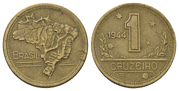 Бразилия 1 крузейро 1944 KM 558 алюминиевая бронза 4514-531