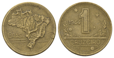 Бразилия 1 крузейро 1944 KM 558 алюминиевая бронза 4514-531