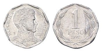Чили 1 песо 1992 KM 231 алюминий UNC 4689-152