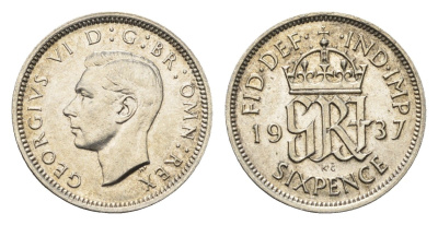 Великобритания 6 пенсов 1937 Георг VI (1936-1952) KM 852, Spink 4084 серебро aUNC 4690-763