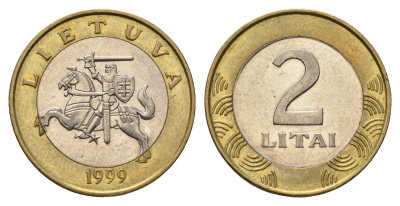 Литва 2 лита 1999 KM 112 биметалл 4695-514