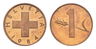 Швейцария 1 раппен 1984 KM 46 бронза UNC 4708-268