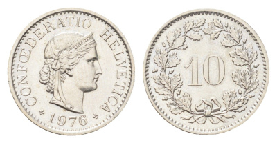 Швейцария 10 раппенов 1976 KM 27 медно-никель 4705-861