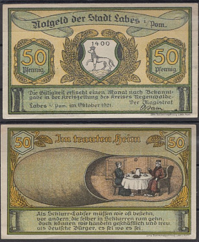 Лабес 50 пфеннигов 1921 DeNG 2 755.1d-1/4 бумага UNC (пресс) 8608-15-1-1