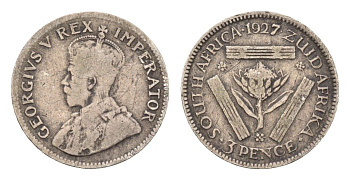 ЮАР 3 пенса 1927 Георг V (1910-1936) KM 15.1 серебро 4685-753