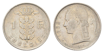 Бельгия 1 франк 1952 Belgie, Бодуэн I (1951-1993) KM 143.1 медно-никель 4702-1047