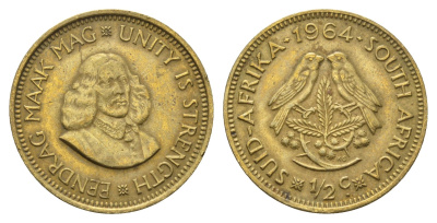 ЮАР 1/2 цента 1964 Ян ван Рибек KM 56 латунь 4693-541