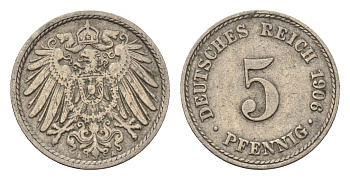 Германия 5 пфеннигов 1906 A KM 11, J. 12 медно-никель 4696-639