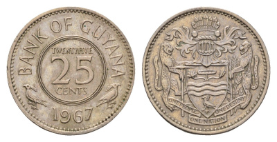 Гайана 25 центов 1967 KM 34 медно-никель 4688-1012