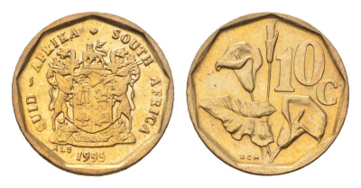 ЮАР 10 центов 1995 герб, цветок алоэ KM 135 сталь плакированная бронзой UNC 4694-723