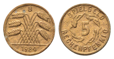 Германия игровой жетон в 5 рентенпфеннигов 1924 диаметр 18 мм, вес 0,2 гр картон 4702-1013