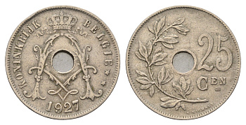 Бельгия 25 сантимов 1927 Belgie KM 69 медно-никель 4648-1134