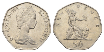 Великобритания 50 пенсов 1976 Елизавета II (1952-2022) KM 913, Spink 4223 (H1) медно-никель 4692-322