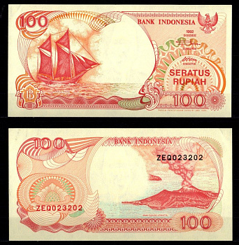 Индонезия 100 рупий 1992 / 1993 Pick 127 b бумага aUNC 7485-36-2-2