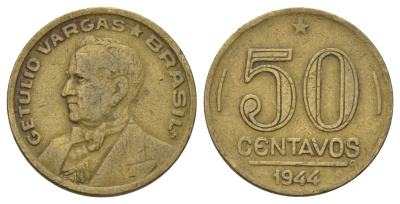 Бразилия 50 сентаво 1944 KM 557a алюминиевая бронза 4539-146