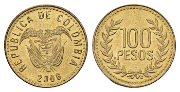 Колумбия 100 песо 2006 KM 285 латунь UNC 4698-223