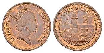 Гибралтар 2 пенса 1990 KM 21 бронза UNC 4703-1116