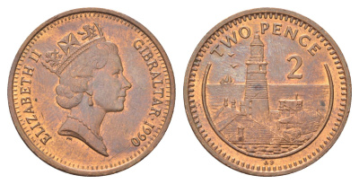 Гибралтар 2 пенса 1990 KM 21 бронза UNC 4703-1116