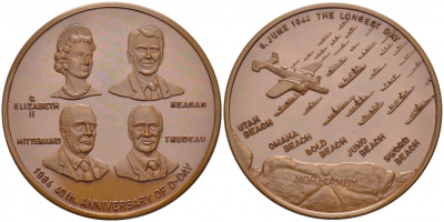 США МЕДАЛЬ 1994 40 ЛЕТ D-DAY 50 мм, 49,6 гр бронза UNC 00-00