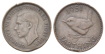 Великобритания 1 фартинг 1951 Георг VI (1936-1952) KM 867, Spink 4119 бронза 4708-721