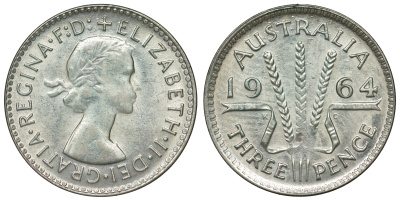 Австралия 3 пенса 1964 Елизавета II (1952-2022) KM 57 серебро 71-959