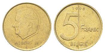 Бельгия 5 франков 1998 Belgie, Альберт II KM 190 алюминиевая бронза 4706-425