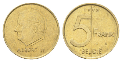 Бельгия 5 франков 1998 Belgie, Альберт II KM 190 алюминиевая бронза 4706-425