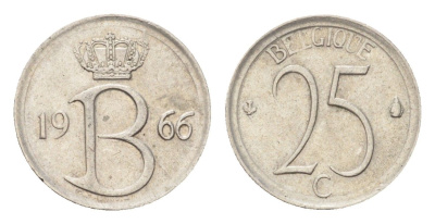 Бельгия 25 сантимов 1966 Belgique, Бодуэн I (1951-1993) KM 153 медно-никель 4705-329