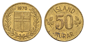 Исландия 50 эйре 1970 KM 17 никель латунь UNC 4696-352