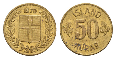 Исландия 50 эйре 1970 KM 17 никель латунь UNC 4696-352