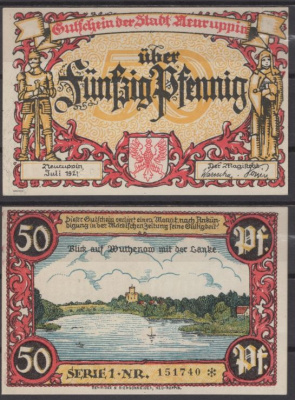 Нойруппин 50 пфеннигов 1921 DeNG 2 959.1a-2/4 бумага UNC (пресс) 8612-49-2-1