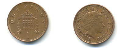 Великобритания 1 пенни 2000 Елизавета II (1952-2022) KM 986, Spink 4710 (B5) сталь плакированная медью 177-538