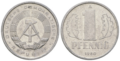 ГДР 1 пфенниг 1980 А KM 8.2 алюминий 4623-359
