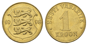 Эстония 1 крона 1998 KM 35 латунь aUNC 4695-516