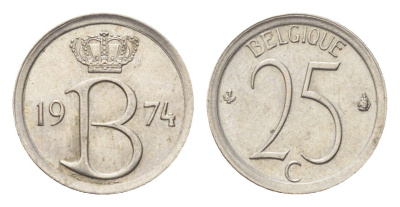 Бельгия 25 сантимов 1974 Belgique, Бодуэн I (1951-1993) KM 153 медно-никель 4705-343