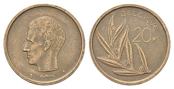 Бельгия 20 франков 1980 Belgique, Бодуэн I (1951-1993) KM 159 никель латунь 4704-1155