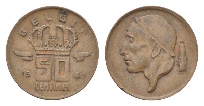 Бельгия 50 сантимов 1965 Belgie, Бодуэн I (1951-1993) KM 149 бронза 4705-258