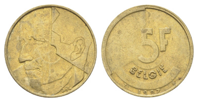 Бельгия 5 франков 1987 Belgie, Бодуэн I (1951-1993) KM 164 медь алюминий никель 4706-325