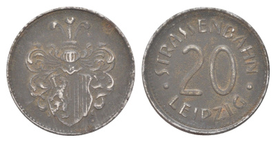 Лейпциг трамвайный (транспортный) жетон в 20 пфеннигов ND (1918-1922) Men05 14844.2, Men18 18643.2 железо 4707-1144